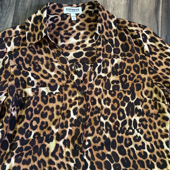 Express Brown and Black Fitted Long Sleeve Button Down Shirt - Picture 3 of 5